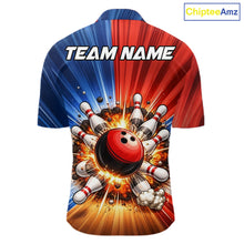 Load image into Gallery viewer, Funny Bowling Boom Polo, 1/4 Zip Shirt For Men Custom Red, White and Blue Team Bowler Jerseys NQS11660