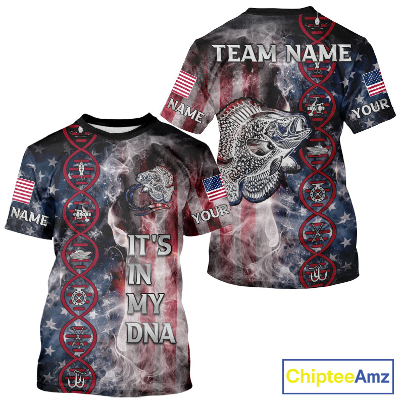 Crappie fishing smoke American Flag It's in my DNA custom UV protection fishing shirts for fishermen NQS11665