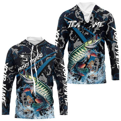 Custom Musky Fishing Camo Long Sleeve Fishing Shirts, Personalized Muskie Fishing Team Jerseys NQS9702