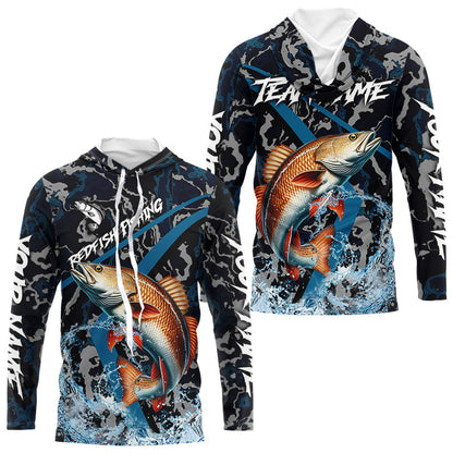 Custom Redfish Fishing Camo Long Sleeve Fishing Shirts, Personalized Red Drum Fishing Team Jerseys NQS9703
