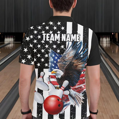 Black and White American Flag Eagle Mens Bowling Shirt Custom patriotic outfit men Bowling Team Jersey NQS9709
