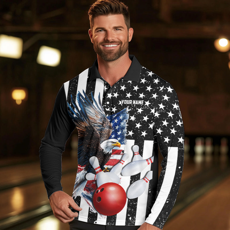 Black and White American Flag Eagle Mens Bowling Shirt Custom patriotic outfit men Bowling Team Jersey NQS9709