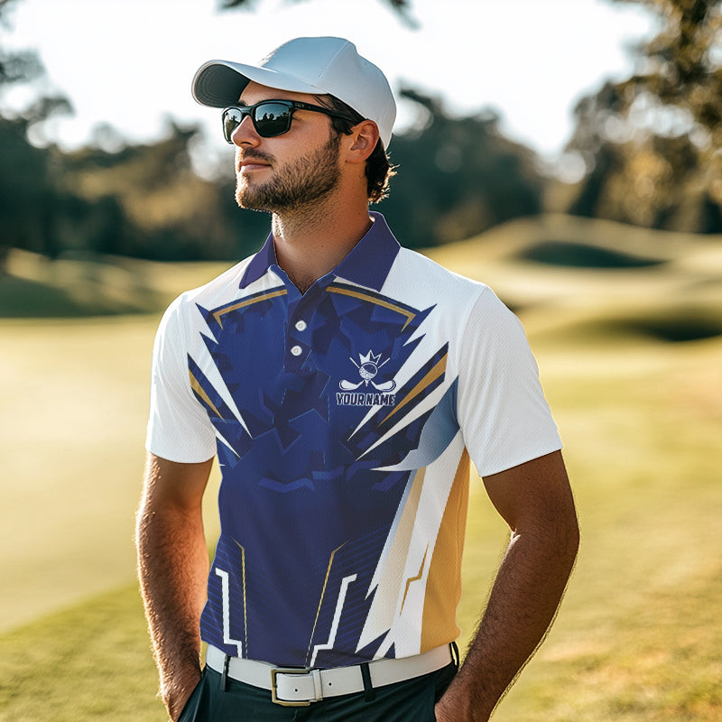 White and Blue Camo Custom Golf Polo Shirts For Men, mens golf outfit team golf shirts NQS9710
