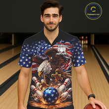 Load image into Gallery viewer, American Flag Flame Eagle Bowling Hawaiian Shirt Custom Patriotic Bowling Team Jersey NQS11748