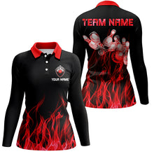 Load image into Gallery viewer, Red personalized bowling shirt for women – custom name design side view