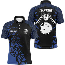 Load image into Gallery viewer, Black And Blue pattern Bowling Polo, 1/4 Quarter Zip Shirts For Men, Custom Name Bowling Team Jerseys NQS7845