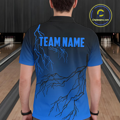 Black and Blue gradient Lightning thunder storm Bowling shirts for Men Custom Bowling Team Jerseys NQS10135