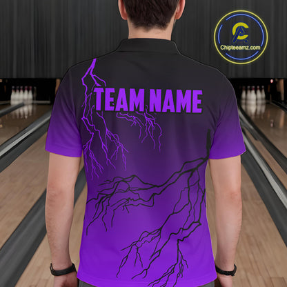 Black and Purple gradient Lightning thunder storm Bowling shirts for Men Custom Bowling Team Jerseys NQS10136