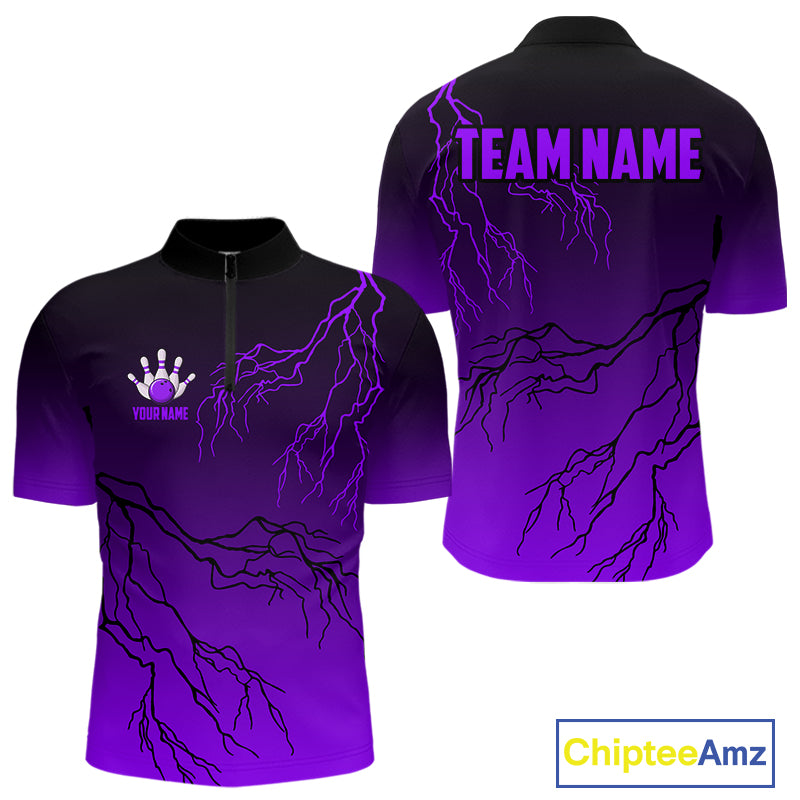 Black and Purple gradient Lightning thunder storm Bowling shirts for Men Custom Bowling Team Jerseys NQS10136