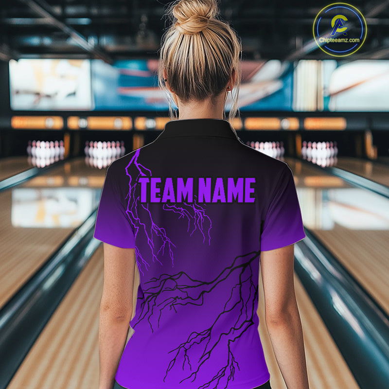 Black and Purple gradient Lightning thunder storm Bowling shirts for Women Custom Bowling Team Jersey NQS10136