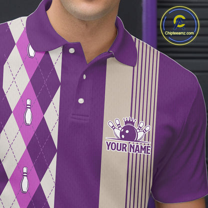 Retro Purple argyle pattern Bowling shirts For Men custom bowling team jerseys Bowler Outfits NQS10275