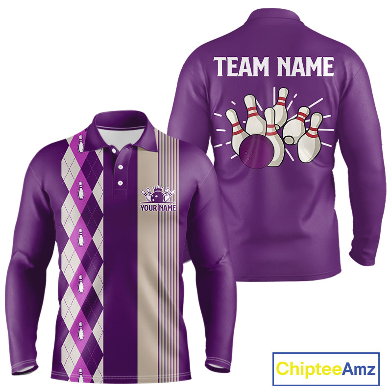 Retro Purple argyle pattern Bowling shirts For Men custom bowling team jerseys Bowler Outfits NQS10275