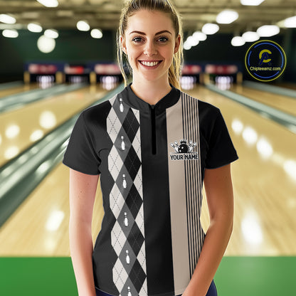 Retro Black argyle pattern Bowling shirts For Women custom bowling team jerseys Bowler Outfits NQS10276