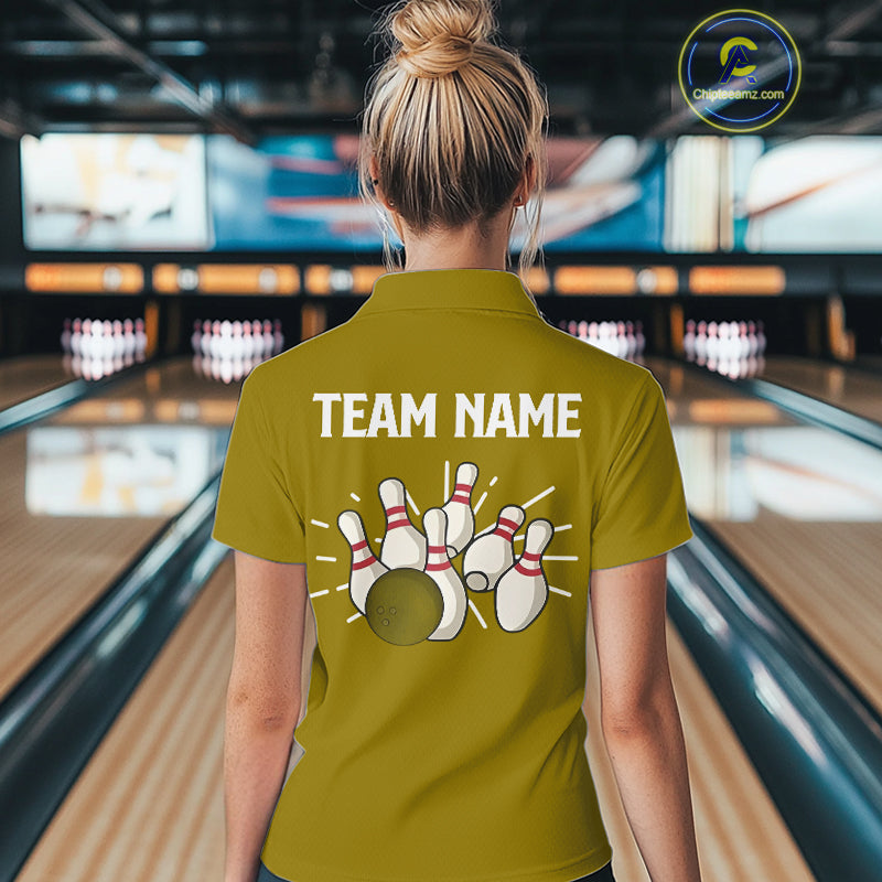 Retro Yellow argyle pattern Bowling shirts For Women custom bowling team jerseys Bowler Outfits NQS10277