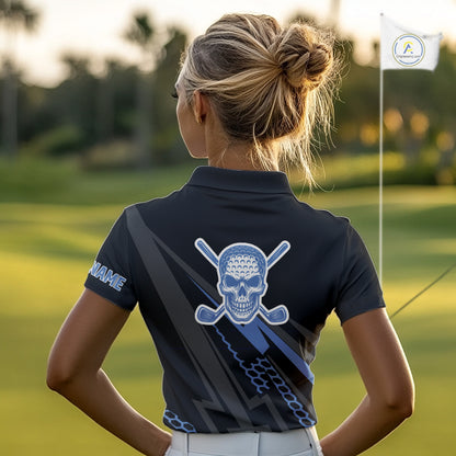 Black and Blue Skull Golf polo shirts For Women Custom Ladies golf tops, Personalized golf gifts NQS10467