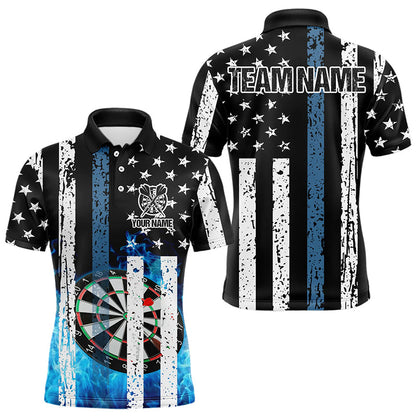 Blue Flame Dart Board Black and White American Flag Custom Team Dart Polo, Quarter Zip Shirt For Men NQS9201