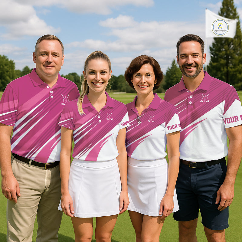 Pink and white Womens golf polo shirts custom golf tops for ladies, personalized golf gifts NQS11273