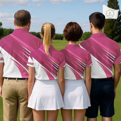 Pink and white Womens golf polo shirts custom golf tops for ladies, personalized golf gifts NQS11273