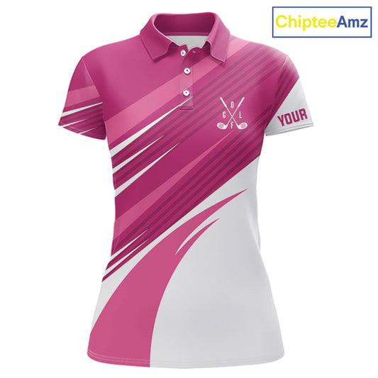Pink and white Womens golf polo shirts custom golf tops for ladies, personalized golf gifts NQS11273