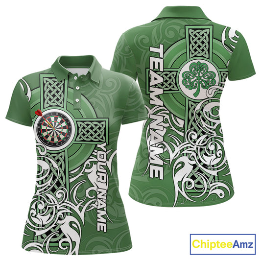Green Irish Tribal Cross St Patrick's Day Women Darts shirts Custom Lucky Darts Team Jerseys NQS9553