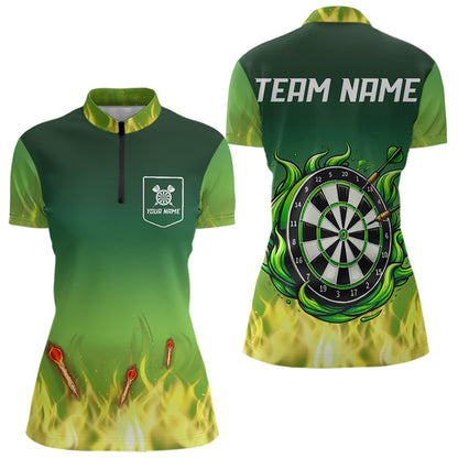 Yellow Green Flame Darts Shirts For Women Custom Fire Team Darts Jersey NQS9558