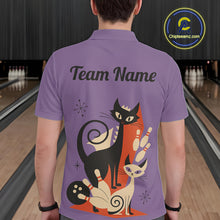 Load image into Gallery viewer, Custom retro bowling shirts Cat Bowling jersey for men Team Bowling Polo, 1/4 Zip Shirts | Purple NQS11668