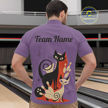 Load image into Gallery viewer, Custom retro bowling shirts Cat Bowling jersey for men Team Bowling Polo, 1/4 Zip Shirts | Purple NQS11668