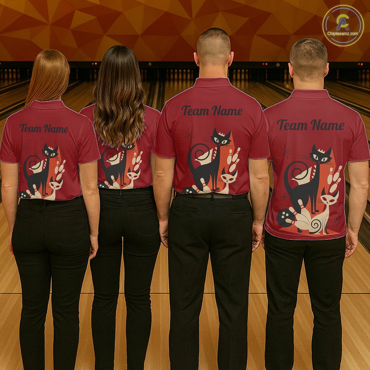 Custom retro bowling shirts Cats Bowling jersey for Women Team Bowling Polo, 1/4 Zip Shirts | Red NQS11669