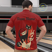 Load image into Gallery viewer, Custom retro bowling shirts Cat Bowling jersey for men Team Bowling Polo, 1/4 Zip Shirts | Red NQS11669