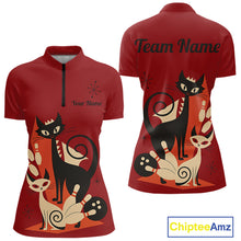 Load image into Gallery viewer, Custom retro bowling shirts Cats Bowling jersey for Women Team Bowling Polo, 1/4 Zip Shirts | Red NQS11669