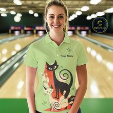 Load image into Gallery viewer, Custom retro bowling shirts Cats Bowling jersey for Women Team Bowling Polo, 1/4 Zip Shirts | Green NQS11670