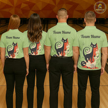Load image into Gallery viewer, Custom retro bowling shirts Cats Bowling jersey for Women Team Bowling Polo, 1/4 Zip Shirts | Green NQS11670