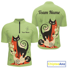Load image into Gallery viewer, Custom retro bowling shirts Cat Bowling jersey for men Team Bowling Polo, 1/4 Zip Shirts | Green NQS11670