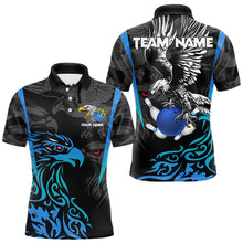Load image into Gallery viewer, Black and Blue Tribal Eagle Bowling Polo, Quarter Zip Shirts For Men Custom Eagle Bowling Team Shirt NQS9716
