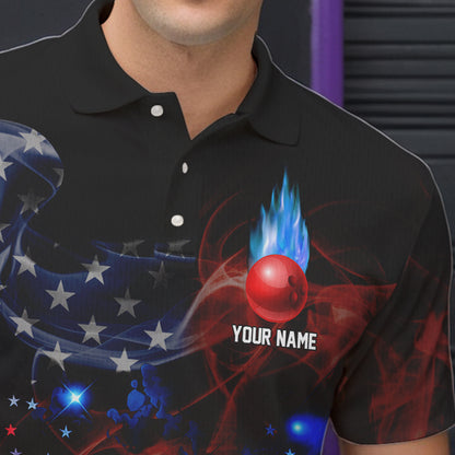 Personalized Smoke American Flag Bowling Team Shirts For Men Custom Patriotic Bowling Gifts For Bowler NQS9717