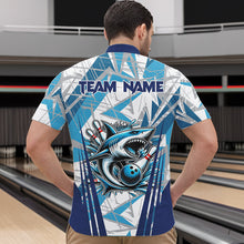 Load image into Gallery viewer, Personalized Blue Camo Shark Bowling Team Shirts For Men Custom Shark Bowling Polo, Quarter Zip Shirt NQS9719