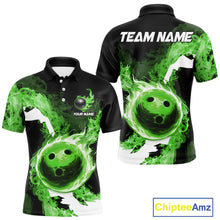 Load image into Gallery viewer, Green Flame Fire Bowling Shirts for Men Custom Bowling Team Jersey Bowling Polo &amp; Quarter-Zip Shirts NQS11752