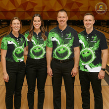 Load image into Gallery viewer, Green Flame Fire Bowling Shirts for Men Custom Bowling Team Jersey Bowling Polo &amp; Quarter-Zip Shirts NQS11752