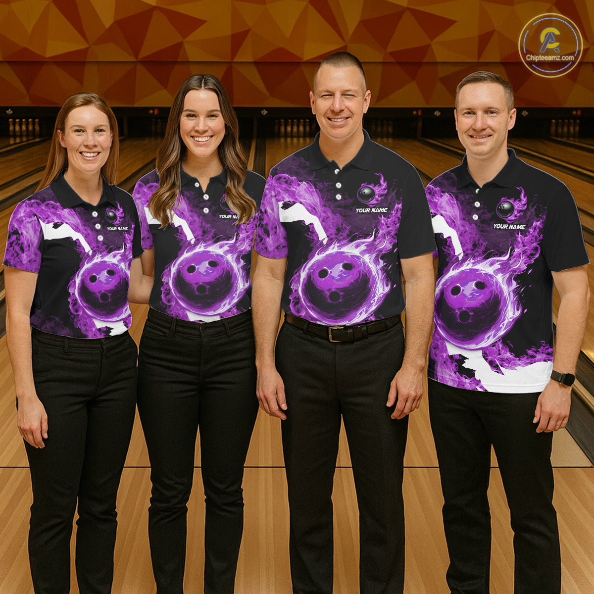Purple Flame Fire Bowling Shirts for Women Custom Bowling Team Jersey Bowling Polo & 1/4-Zip Shirts NQS11753