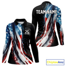 Load image into Gallery viewer, American flag Black Women golf polo shirts Custom team patriotic golf top for ladies NQS9978