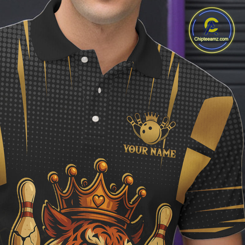 Personalized Black and Gold Tiger Bowling Shirt For Mens Custom Team bowling jerseys, gift for Bowler NQS10474
