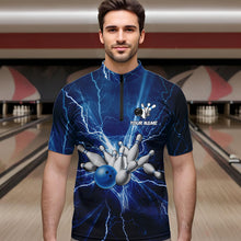 Load image into Gallery viewer, Men's bowling Quarter Zip shirts Custom blue lightning thunder Bowling Team Jersey, gift for Bowlers NQS6638