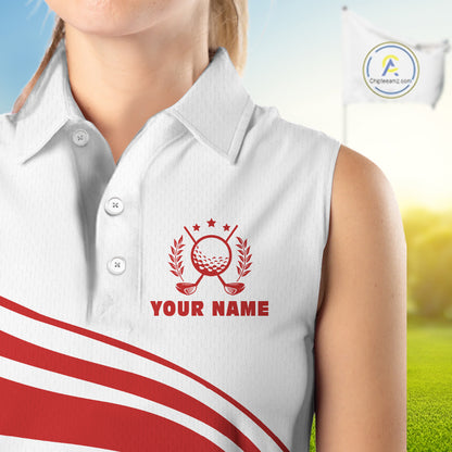 Personalized Christmas women sleeveless polo golf shirt custom white and red team ladies golf wear NQS11076