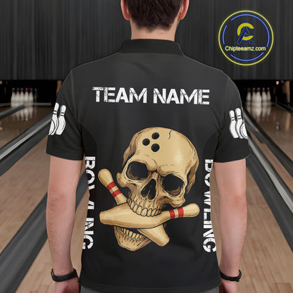 Personalized Skull Bowling Shirts For Men Custom Team's Name Skull Bowler Jerseys | Black NQS11081