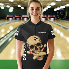Load image into Gallery viewer, Personalized Skull Bowling Shirts For Women Custom Team's Name Skull Bowler Jerseys | Black NQS11081