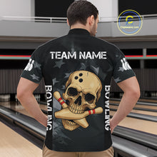 Load image into Gallery viewer, Personalized Black American Flag Skull Bowling Shirts For Men Custom Team's Name Skull Bowler Jerseys NQS11082