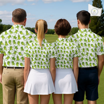 Funny Green Frog pattern Mens Golf polo shirts Custom golf attire for men, gift for golfers NQS11285