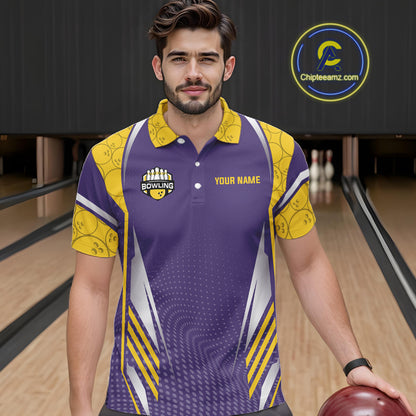 Purple And Yellow Custom bowling shirts for men, Personalized bowling outfit men team bowling jersey NQS11493