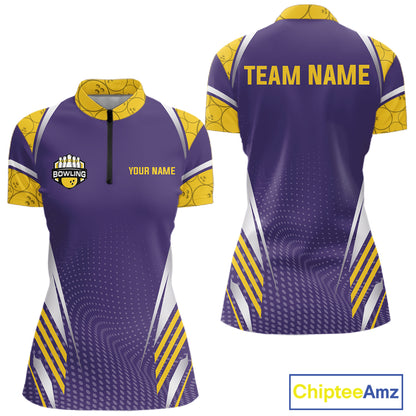 Purple And Yellow Custom bowling shirts for Women, Personalized bowling outfit team bowling jersey NQS11493
