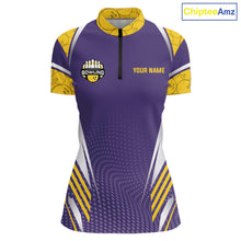 Load image into Gallery viewer, Purple And Yellow Custom bowling shirts for Women, Personalized bowling outfit team bowling jersey NQS11493